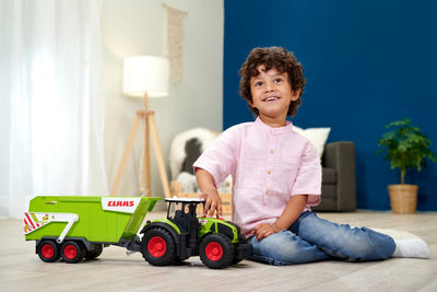 Dickie Toys CLAAS Traktor mit Anhänger (64 cm) - Traktor Spielzeug ab 3 Jahren mit Freilauf, Licht & Sound, Kippfunktion & Heckklappe - Bauernhof Spielzeug für Kinder, inkl. Batterien - 203739004
