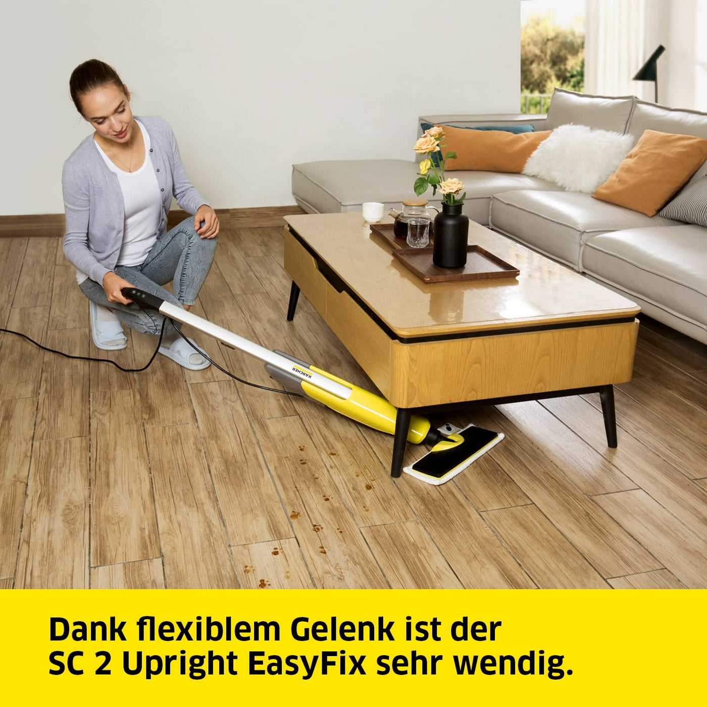 Kärcher Dampfreiniger SC 2 Upright EasyFix, Aufheizzeit: 30 s, Flächenleistung: ca. 50 m², Tank: 0,4 l, Heizleistung: 1600 W, mit Bodendüse EasyFix, Mikrofaser-Bodentuch und Entkalkungskartusche