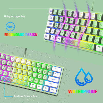 Pc Tastatur Maus mit Kabel, mäuse, tastaturen & eingabegeräte, Gaming-Tastatur-Maus mechanische Feel, Tastatur Maus bis zu 3600 DPI, optische 7 Tasten PC, Laptop, Computer, Grün