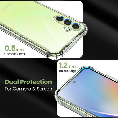 New&Teck Handyhülle hülle für Samsung Galaxy A35 5G + 2 Hartglas-Displayschutz, Schutzhülle aus weichem TPU-Silikon, Bumper mit verstärkten Ecken, klarer Schutz.