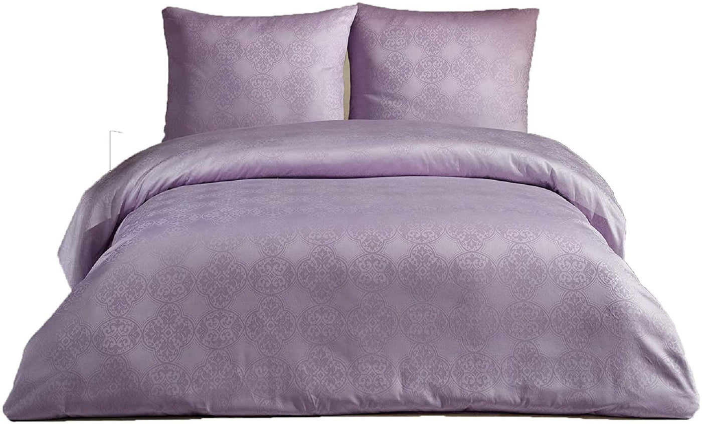 Sale and More Damast Mako Satin Bettwäsche Bettgarnitur Set mit Reißverschluss Kopfkissenbezug 80x80 cm Einfarbig Oeko-TEX® viele Farben & Größen NEU (Damask Lila, 220 x 240 + 2 x 80 x 80 cm)