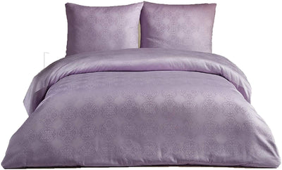 Sale and More Damast Mako Satin Bettwäsche Bettgarnitur Set mit Reißverschluss Kopfkissenbezug 80x80 cm Einfarbig Oeko-TEX® viele Farben & Größen NEU (Damask Lila, 220 x 240 + 2 x 80 x 80 cm)