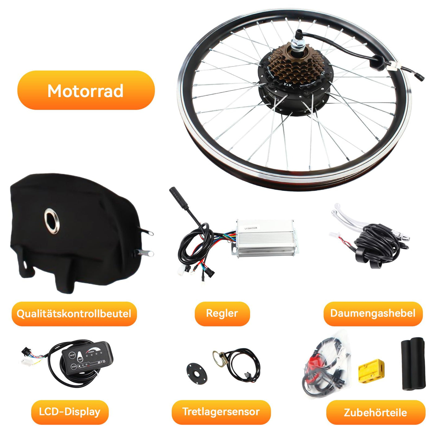jiumxliu 20 Zoll 36V Ebike Umbausatz 250W Elektrofahrrad Umbausatz Heckmotor Elektrofahrrad Conversion Kit 30km/h, 5-Stufen PAS, Tempomat, LCD-Display, Controller-Paket, für Scheiben-/V-Bremse