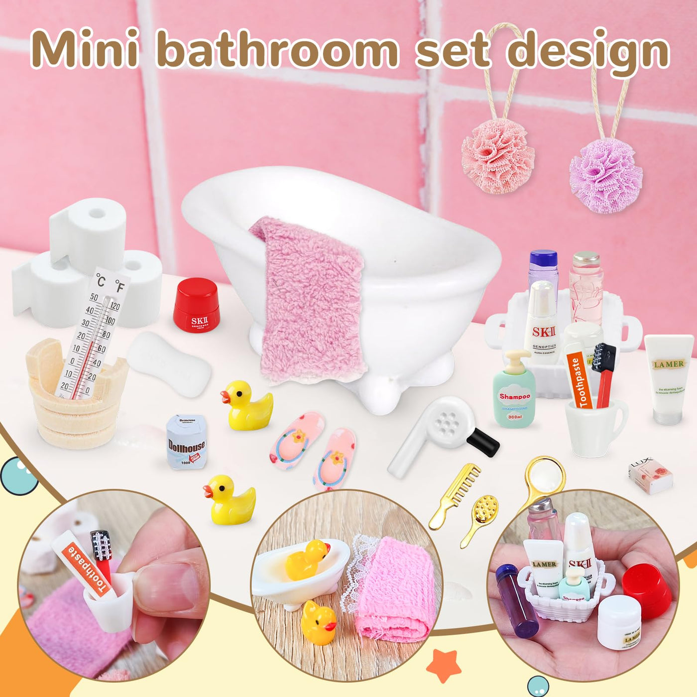 30 Stück Wichtel Zubehör Weihnachten – Miniatur Bade Set mit Badewanne, Enten & Zahnbürste – Wichtelzubehör für Wichteltür & Puppenhaus Deko