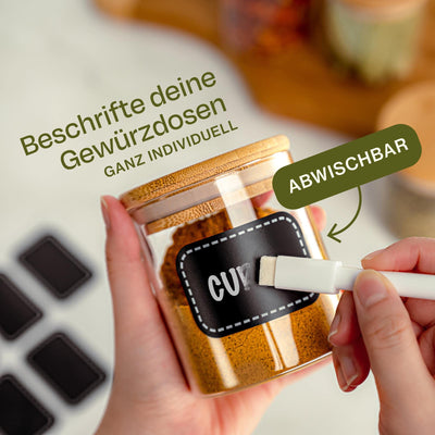 Praknu Gewürzgläser Groß- 8er Set 250ml - mit Etiketten zum Beschriften - Luftdicht - Spülmaschinenfest - Küchenorganisation - für Gewürze, Kräuter & Tee (8x 250ml)