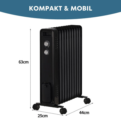 STAHLMANN Ölradiator ZR201 2500 Watt – Elektroheizung Energiesparend bis 50 qm Fläche – Heizung Elektrisch mit Thermostat und 3 Heizstufen – Elektrisches Heizgerät, Electric Heater Schwarz