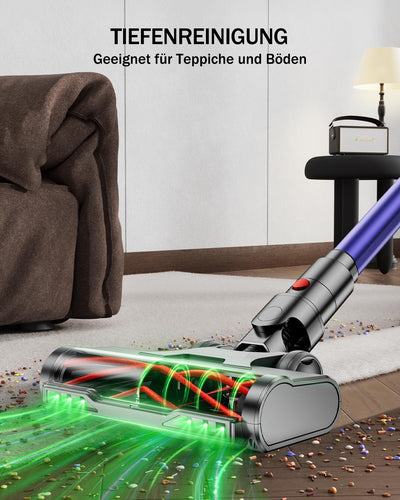 AOLOKO Akku Staubsauger, 50000Pa/580W/70Mins Staubsauger Kabellos mit 1,8L Großer Staubbecher, Wandmontierte Ladestation, 8-stufiges Filtersystem, Grünes Licht für Hartböden Teppiche Tierhaare