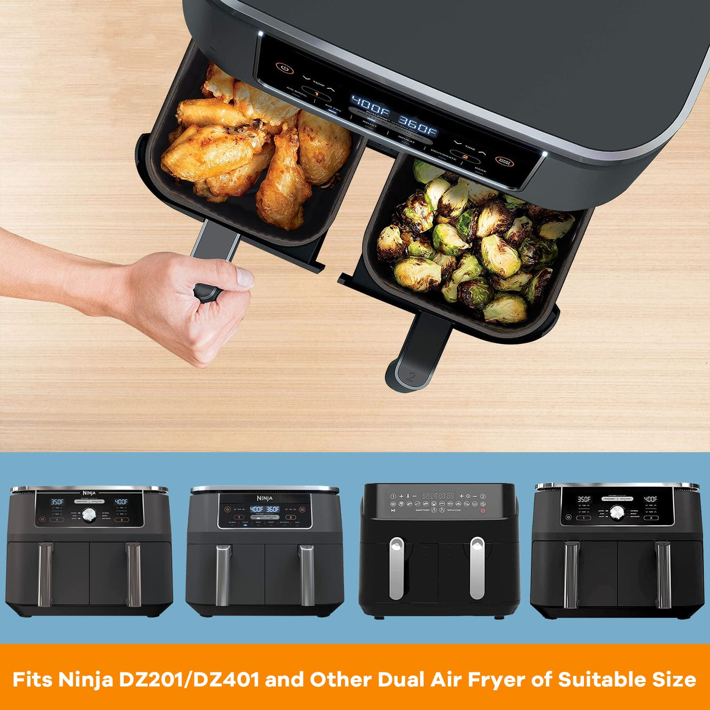2Pcs Airfryer Zubehör für Ninja Foodi Max Dual Zone AF400EU AF300EU 9.5L, Silikonform Zubehör für Double Stack XL SL400EU Heißluftfritteuse, Airfryer Silikonform Silikoneinsatz Air Fryer Accessories
