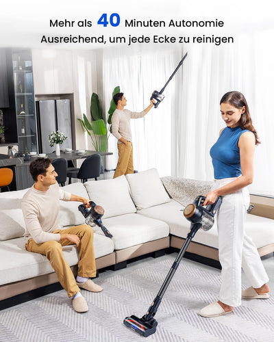 Proscenic P11 Lite 38kPa/400W Akku Staubsauger Kabellos Leichter, 40 Minuten auswechselbarer Akku, LED Display, haustierfreundlich geeignet für Teppich/Hartböden, Schwarz-gold