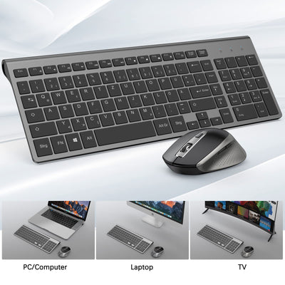JOYACCESS Tastatur Maus Set Kabellos, 2.4G Ultra-Dünne Funktastatur mit Maus, QWERTZ Layout (Deutsch), Ergonomische Keyboard Mouse für Computer/Desktop/PC/Laptop/Windows 10/8/7, Schwarz und Grau