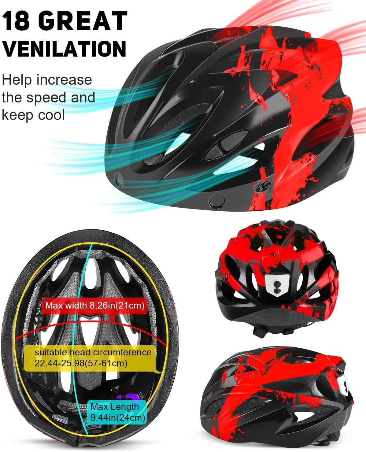 RaMokey Fahrradhelm Erwachsene mit Licht,Radhelm, Cityhelm Urban Fahrradhelm für Herren Damen mit Abnehmbarer Magnetische Schutzbrille Visier, Fahrrad Helm mit 18 Belüftungskanäle57-62cm (Red)