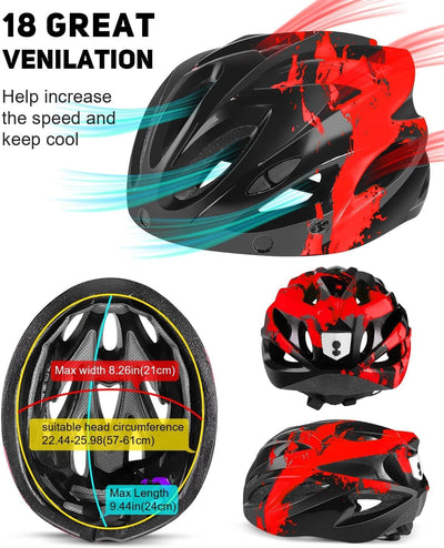 RaMokey Fahrradhelm Erwachsene mit Licht,Radhelm, Cityhelm Urban Fahrradhelm für Herren Damen mit Abnehmbarer Magnetische Schutzbrille Visier, Fahrrad Helm mit 18 Belüftungskanäle57-62cm (Red)