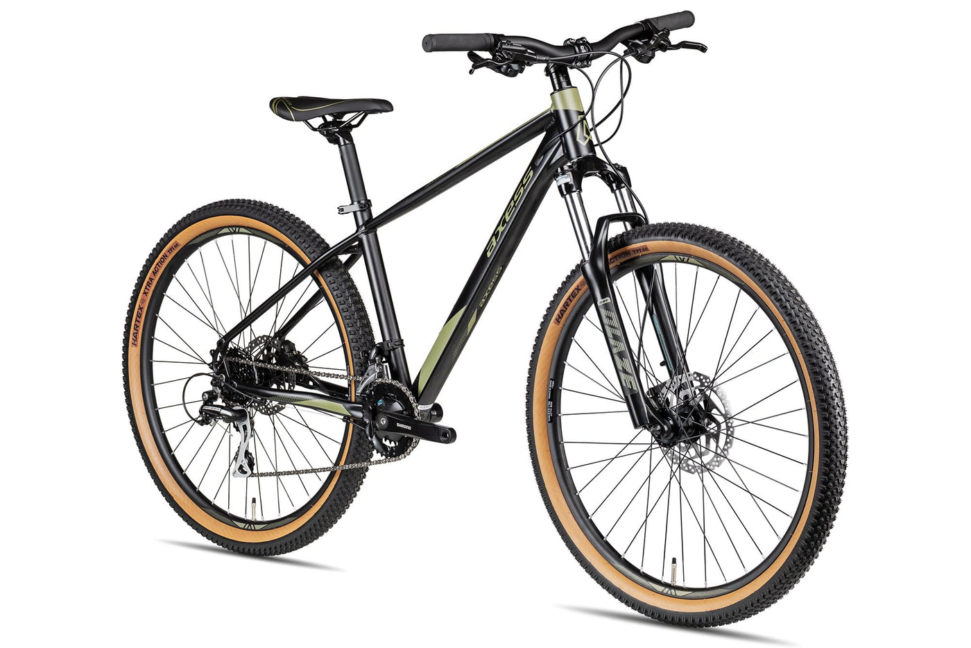 Axess Keedo | Herren-Mountainbike | MTB-Hardtail | 16-Gang Schaltung | hydraulische Scheibenbremsen, Farbe:satinblack Olive, Rahmengröße:16 Zoll, Laufradgröße:27.5 Zoll