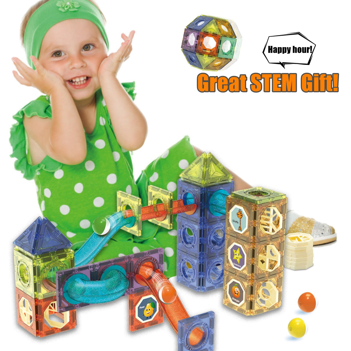 Magnetische Bausteine 144 Teile mit LED-Beleuchtung und Magnetkugelbahn,STEM Montessori-Lernspielzeug für kreatives Bauen,Pädagogisches Kindergeschenk ab 5 Jahren