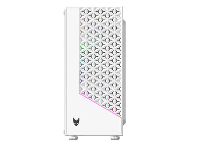 Oversteel - Iridium Gaming PC Gehäuse Kompatibel mit ATX, Micro ATX und ITX Boards, 120mm A-RGB Lüfter, Mesh Front, 2 Staubfilter, gehärtetes Seitenglas, USB 3.0, Weiß