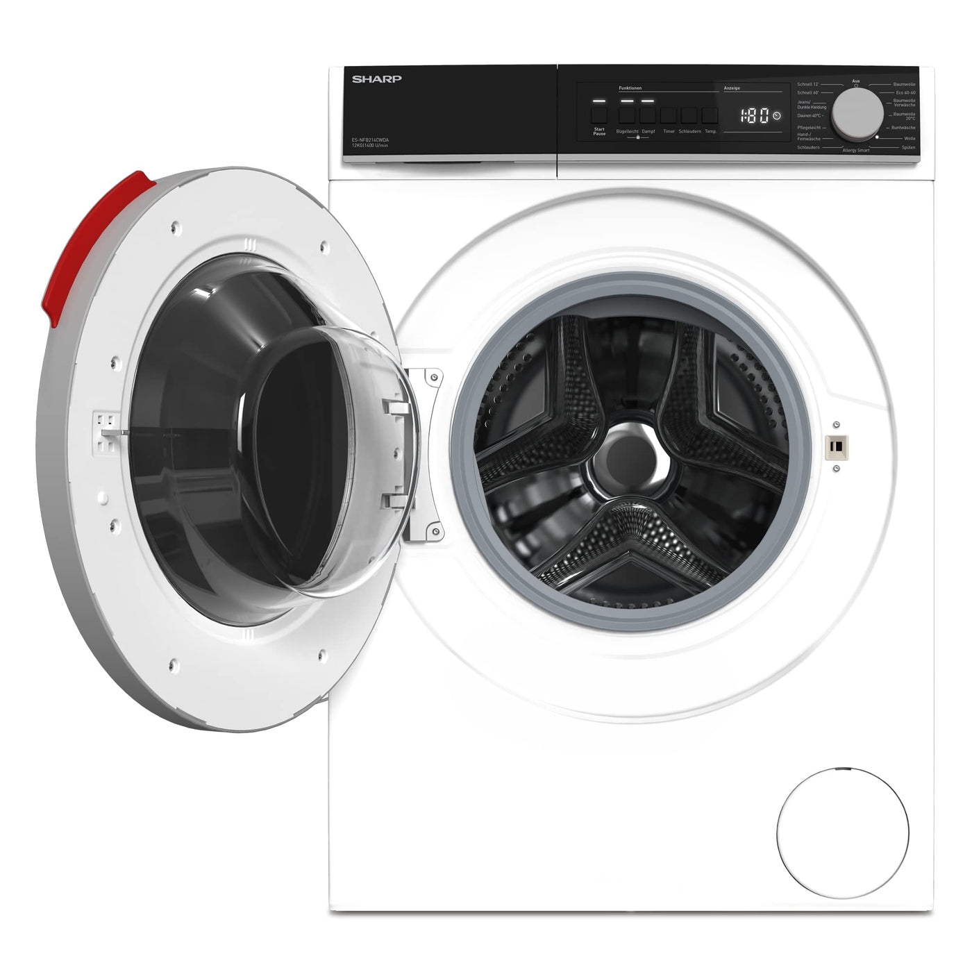 Sharp ES-NFB214CWDA-DE Waschmaschine Frontlader/A / 12 kg / 1400 U/min. / 15 Programme mit Dampffunktion/Weiß