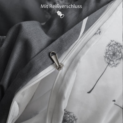 KEAYOO Bettwäsche 135x200 Grau Weiß Wendebettwäsche Pusteblume Muster 100% Baumwolle für Sommer bis Winter Soft Touch mit Reißverschluss 4teilig Set