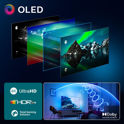 Philips Ambilight 55OLED810 4K OLED Smart TV - 55 Zoll Display mit P5 AI Perfect Picture Engine Ultra HD, Titan OS, Dolby Vision und Atmos Sound - Funktioniert mit Alexa und Google Sprachassistent