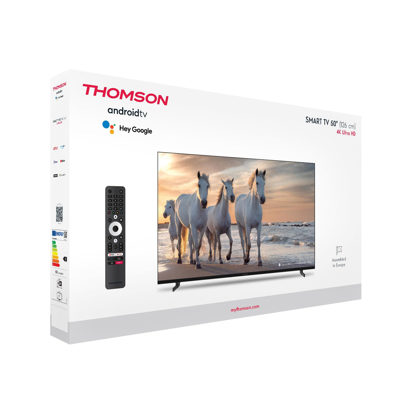 Thomson 50 Zoll (126 cm) UHD Fernseher Smart Android TV (WLAN, HDR, Triple Tuner DVB-C/S2/T2, Sprachsteuerung) – 50UA5S13-2023