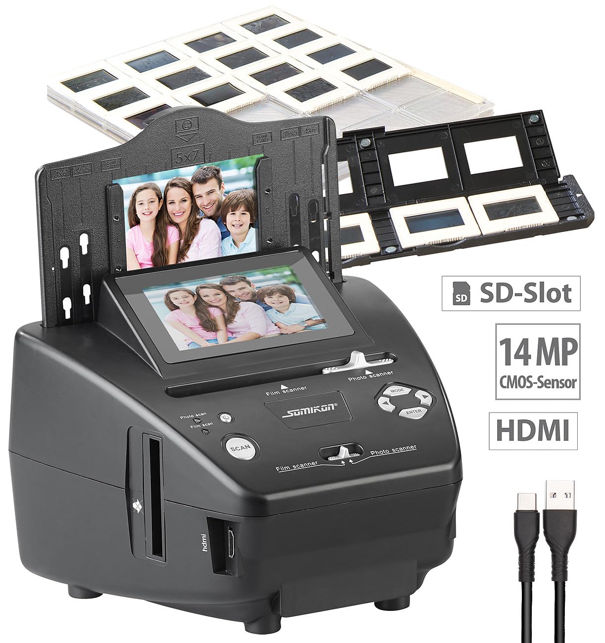 Somikon Diascanner: Foto-, Dia- & Negativscanner m. Display, ganz ohne PC, 2850 DPI, 20 MP (Photoscanner, Dias Scanner, diascaner)