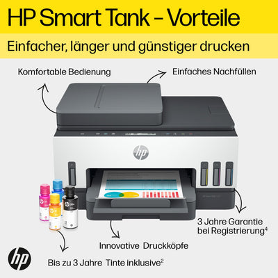 HP Smart Tank 7305 3-in-1 Multifunktionsdrucker, 30€ Cashback, (WLAN; Duplex; ADF) – 3 Jahre Tinte inklusive, 3 Jahre Garantie, großer Tintentank, hohe Reichweite, Drucken in hoher Qualität