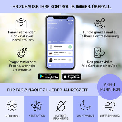 Klarstein Mobile Klimaanlage mit Abluftschlauch, 5-in-1 Klimagerät, Ventilator, Luftentfeuchter, Luftreiniger & Nachtmodus, App-Steuerung, Kleine & Portable für Wohnung & Büro, 10000 BTU