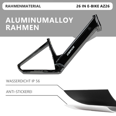 CEAYA Elektrofahrrad Aluminium 26 Zoll E Bike Herren Damen Pedelec 25km/h Fat Tire Ebike mit 48V20AH Akku,Gabelfederung,7-Gang Schaltung,Scheibenbremse,Reichweite bis 45-80KM