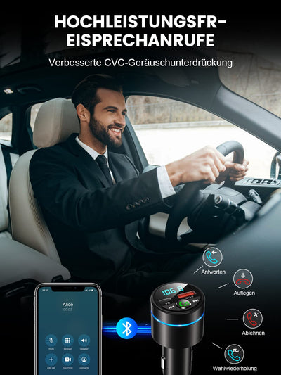 Mohard Bluetooth Adapter Auto, Ganzmetall FM Transmitter Auto Bluetooth mit PD 30W & QC3.0 18W Schnellladung, Freisprechanlage Bluetooth5.3, Rauschunterdrückung Mikrofon, 7 Farbige Licht