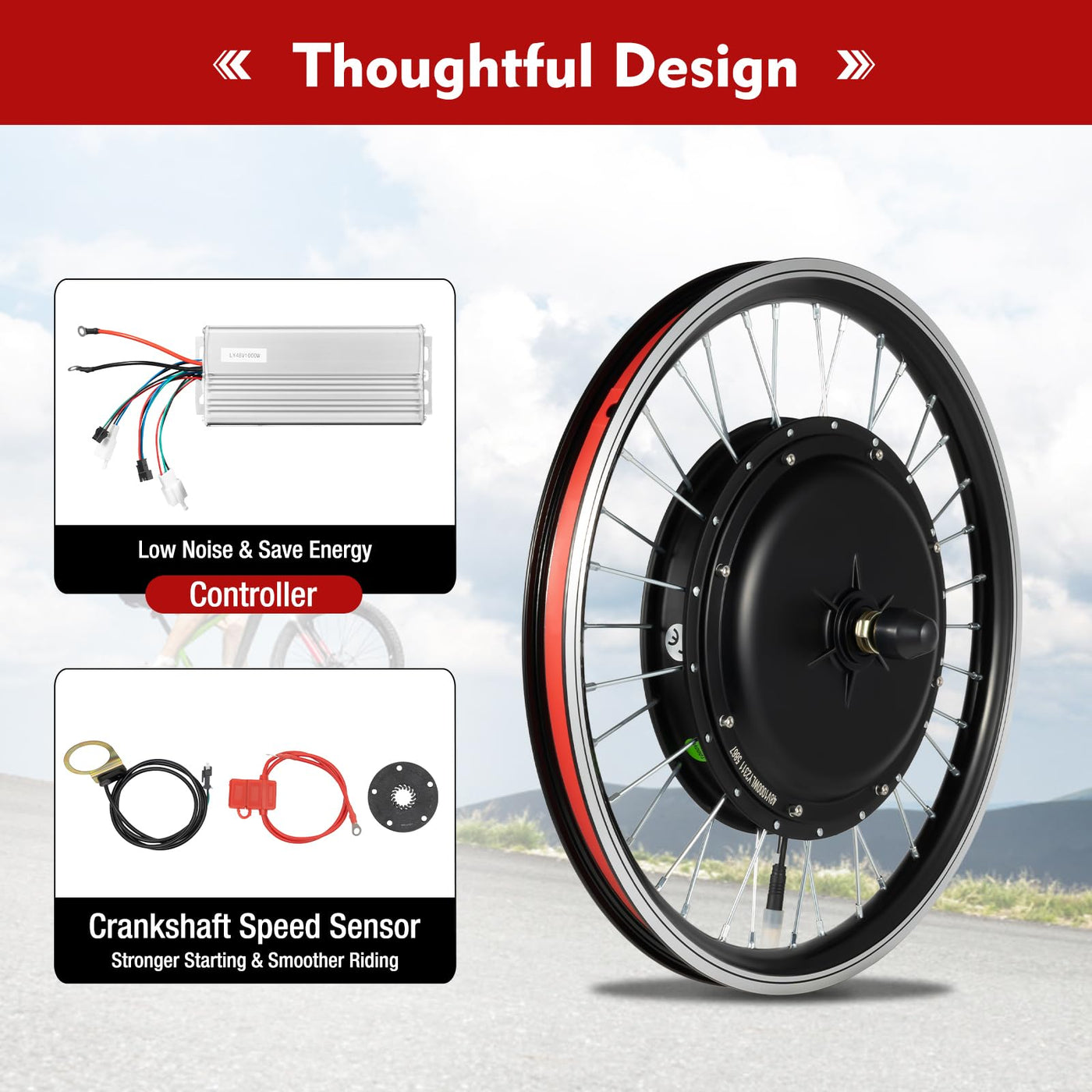 TaNeHaKi Elektrofahrrad Umbausatz Vorderrad 20 Zoll E-Bike Conversion Kit Vorderrad Fahrrad Elektro 20 Zoll Umbau Kit Vorderrad Ebike Umbausatz Vorderrad Elektro Fahrrad Kit 48V 1000W