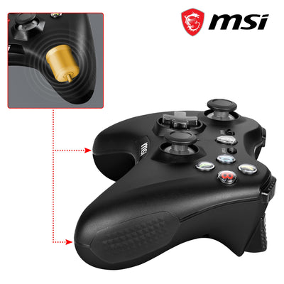 MSI FORCE GC30 V2 Kabelloser PC-Gamepad Controller - 2,4 GHz, 600mAh Li-Ionen-Akku, austauschbare D-Pad-Abdeckungen, zwei Vibrationsmotoren, USB 2.0 - schwarz, kabelgebunden/kabellos