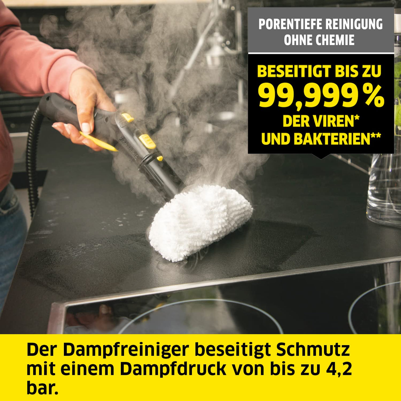 Kärcher Dampfreiniger SC 5 EasyFix mit Heißwasser-Zuschaltung, Dampfdruck: 4,2 bar, Aufheizzeit: 3 min., Fläche: ca. 150 m², Tank: 0,5 l + 1,5 l, inkl. Bodenreinigungsset EasyFix und Düsen