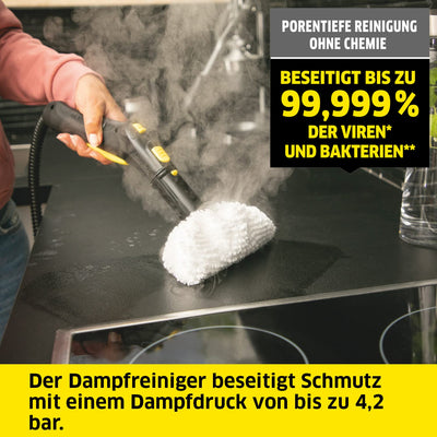 Kärcher Dampfreiniger SC 5 EasyFix mit Heißwasser-Zuschaltung, Dampfdruck: 4,2 bar, Aufheizzeit: 3 min., Fläche: ca. 150 m², Tank: 0,5 l + 1,5 l, inkl. Bodenreinigungsset EasyFix und Düsen