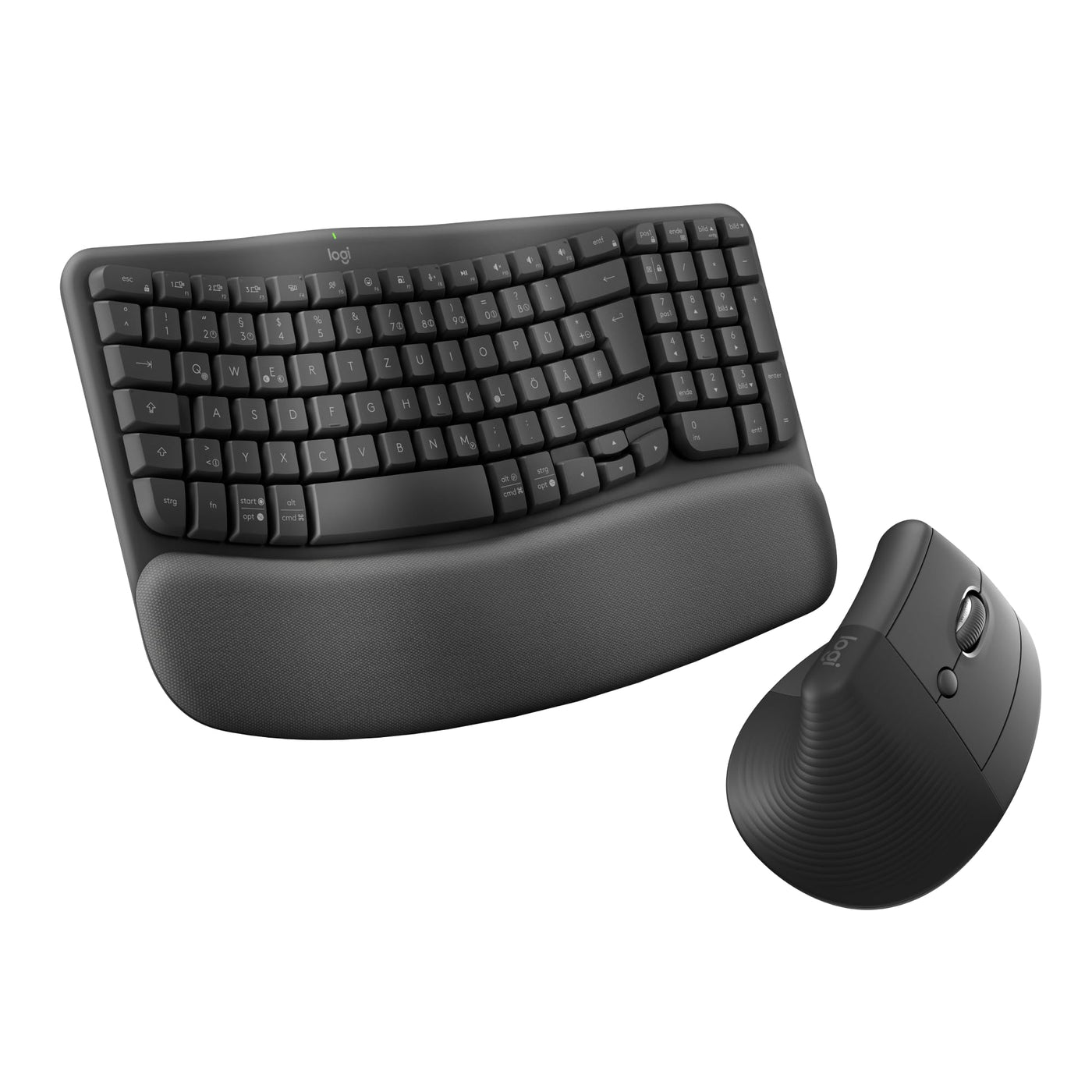 Logitech Wave Keys und Lift vertikale Maus – Ergonomisches Bundle – kabellose Tastatur mit gepolsterter Handballenauflage und vertikale kabellose Maus – Bluetooth, Multi-OS, Windows/Mac - Graphit