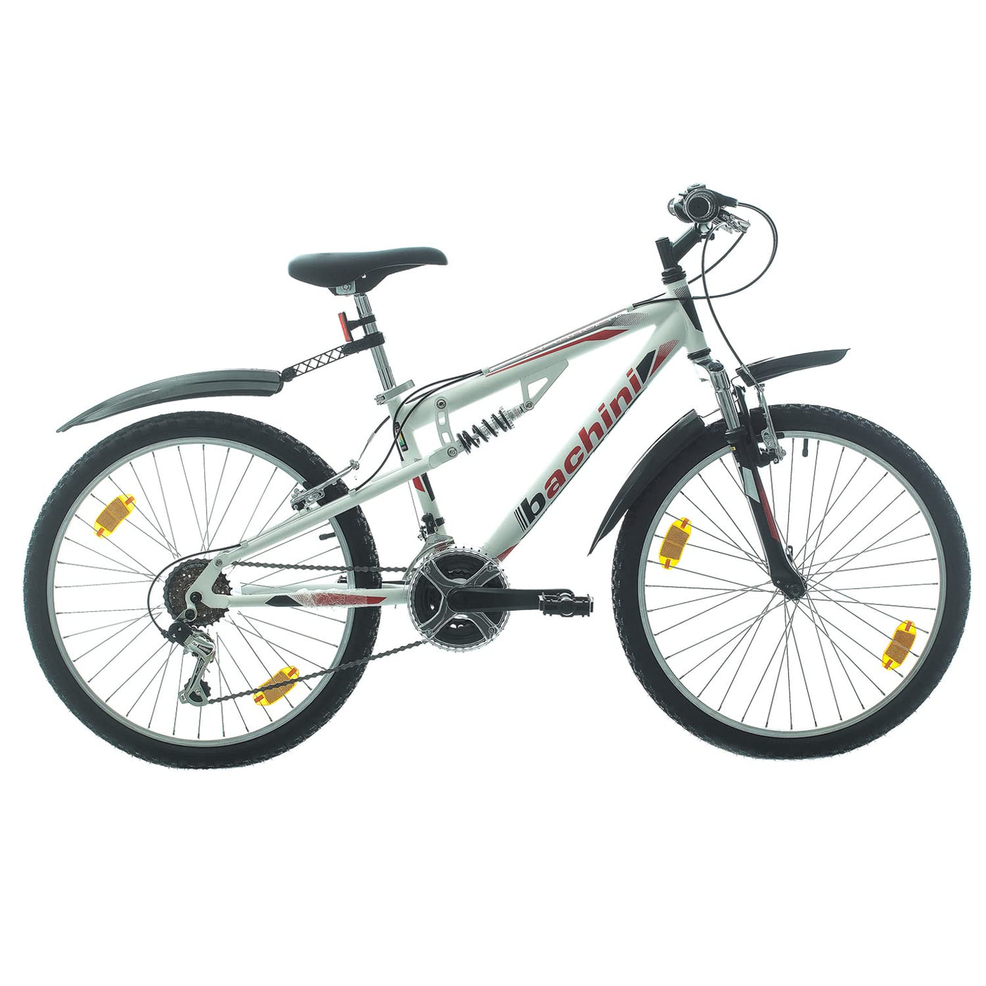 Multibrand Distribution Probike Speed 24 Zoll Mountainbike vollgefedert, 18 Gänge, Fahrrad für Jungen, Mädchenfahrrad, geeignet von 130-155 cm (weiß, rot, matt)