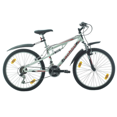 Multibrand Distribution Probike Speed 24 Zoll Mountainbike vollgefedert, 18 Gänge, Fahrrad für Jungen, Mädchenfahrrad, geeignet von 130-155 cm (weiß, rot, matt)