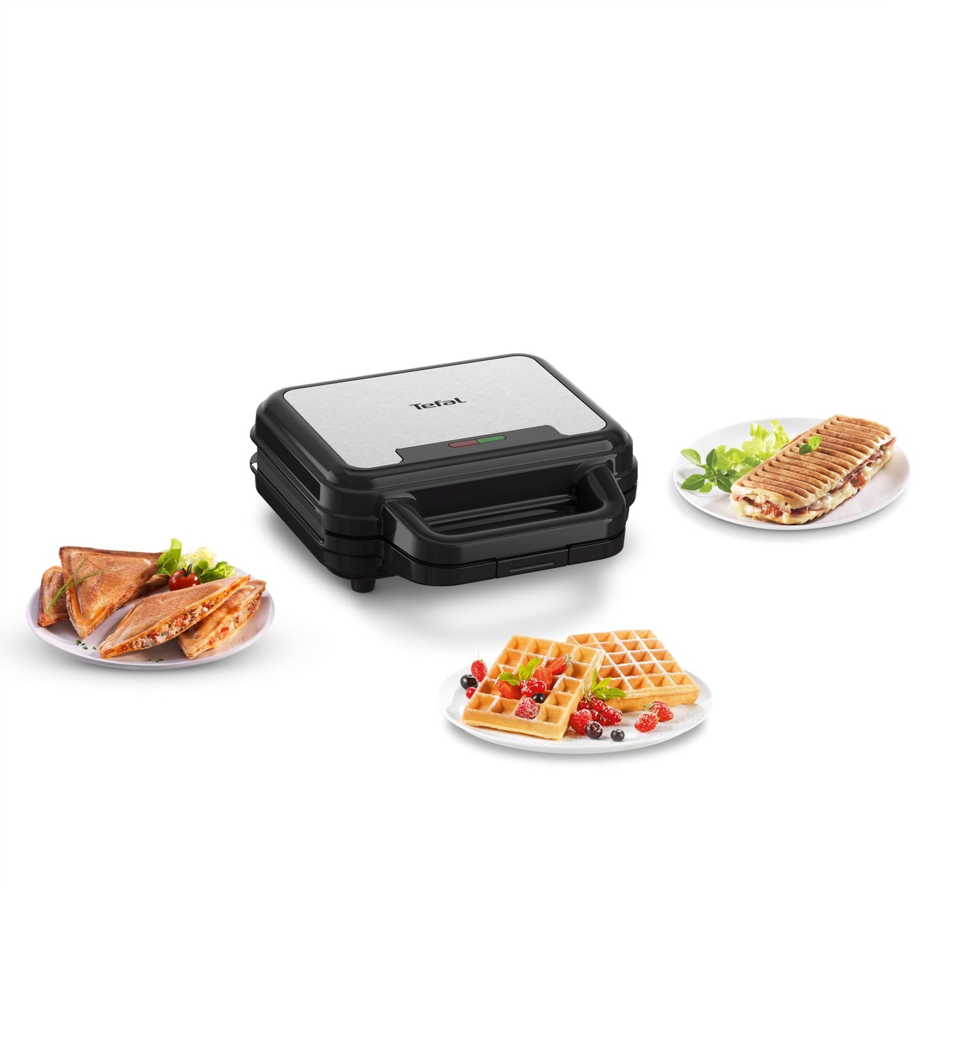 Tefal Ultracompact 3-in-1 Sandwich-Waffel-Panini Kombigerät, Antihaftbeschichtung, wärmeisolierter Griff, Edelstahl/Schwarz, SW383D10