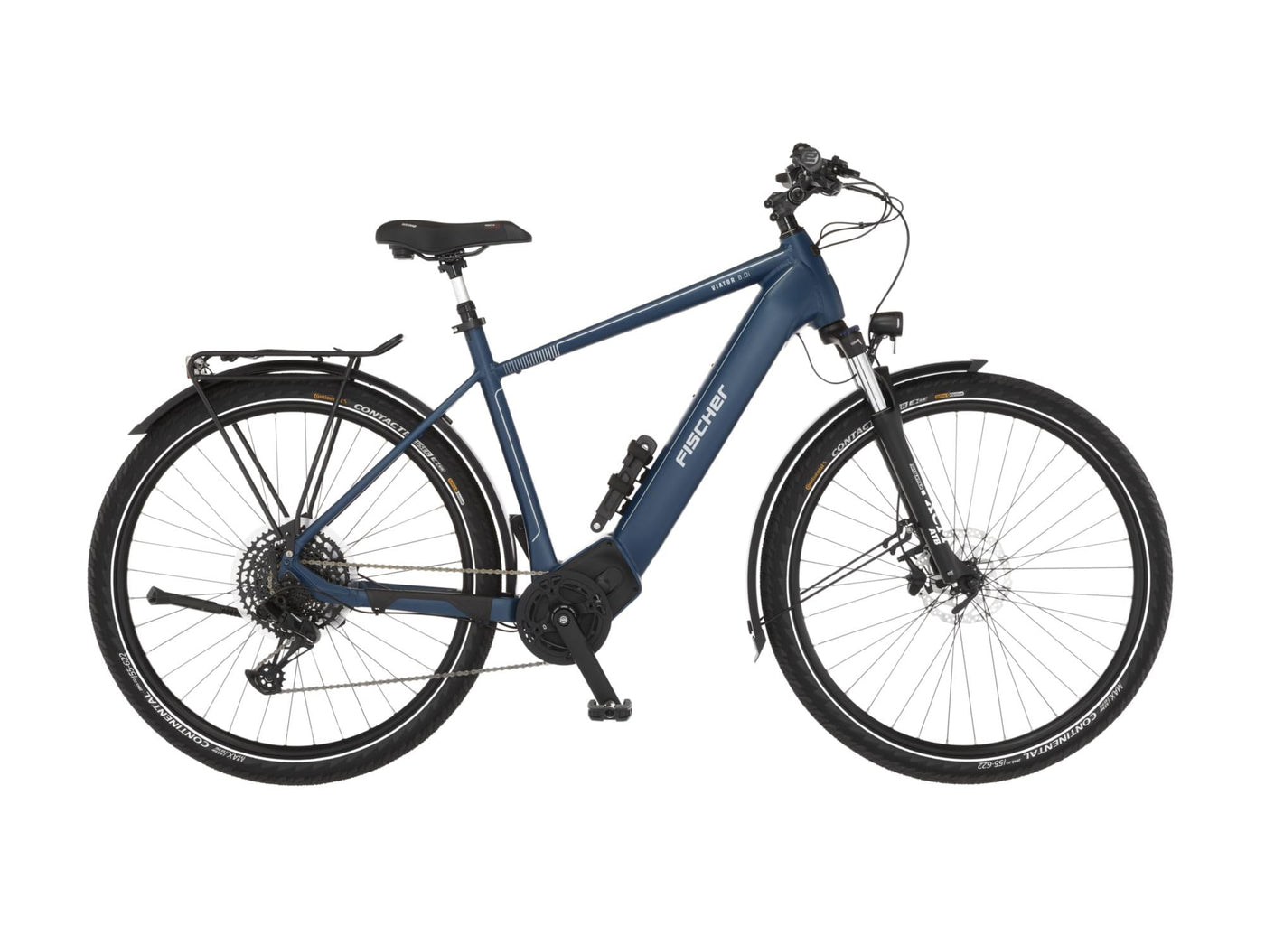 FISCHER E-Bike Trekking VIATOR 8.0i, Elektrofahrrad für Damen und Herren, RH 55 cm, Mittelmotor 90 Nm, 36 V Akku, sattblau