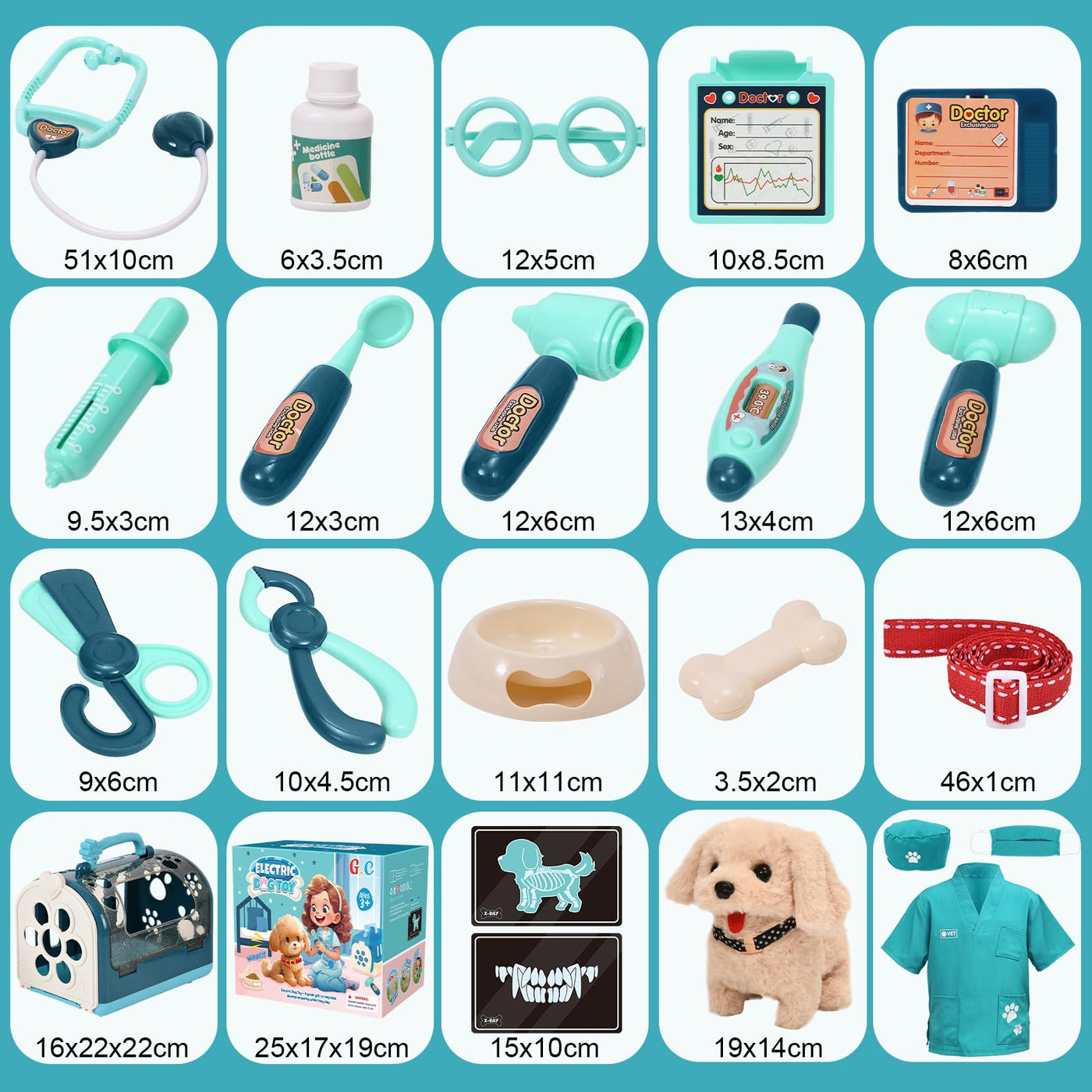 Tierarzt Spielzeug Kinder mit Elektrisch Plüsch Hund Spielzeug der Läuft Bellt Schwanzwedelt, Arzt Kostüm, Hundekäfig Tierarztkoffer Interaktiv Hund Geschenk Spielzeug Kinder Mädchen 3 4 5 6 Jahre