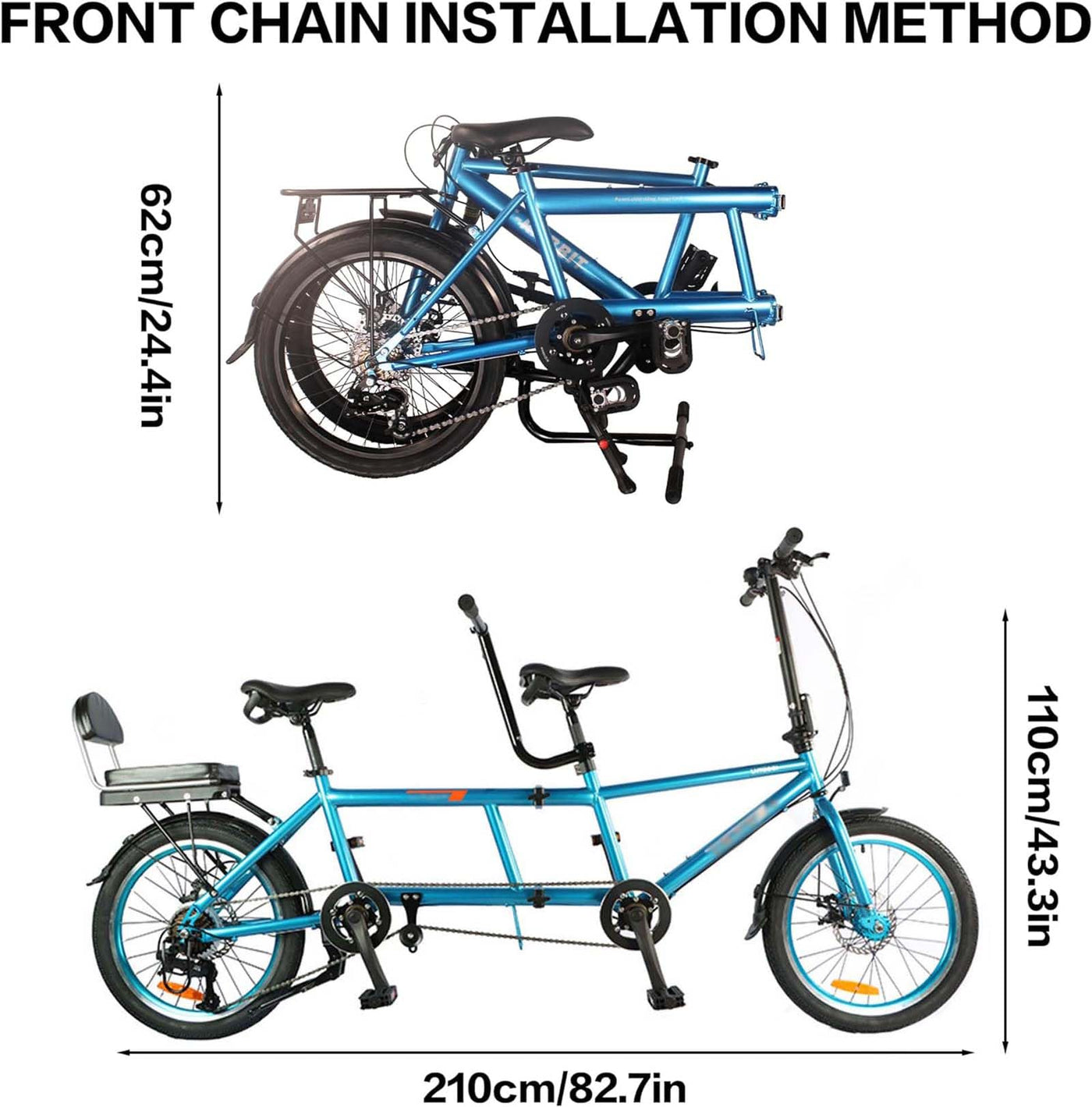 MAYFABD Tandem Beach Cruiser Fahrrad für Erwachsene Faltbares Tandem Beach Cruiser Fahrrad für Erwachsene Dreisitzer 7 Gang Maximale Belastung 300 kg Familienreisen und Paarfahrten,Schwarz