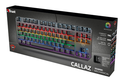 Trust Gaming GXT 834 Callaz TKL Mechanische Tastatur, Deutsches QWERTZ Layout, Outemu-Schalter, Mehrfarbige LED-Beleuchtung, 12 Media-Tasten, USB Gaming Tastatur 80% für PC, Laptop, Mac Schwarz