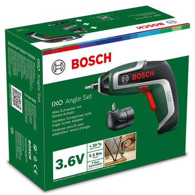 Bosch Akkuschrauber IXO (7. Generation; 3,6V; 2,0Ah; 5,5Nm; mit Mikro-USB-Kabel; Inklusive Winkel-Aufsatz; schraubt bis zu 190 Schrauben; im Karton) – Amazon Edition