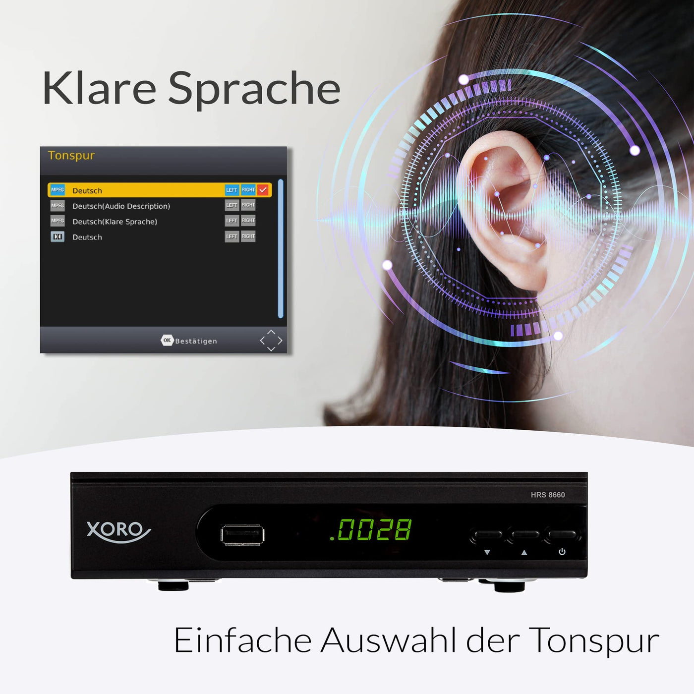 XORO HRS 8660 - Digitaler Satellitenreceiver, Astra 19.2 Senderliste vorprogrammiert, PVR-Ready, Timeshift, USB Mediaplayer, LED-Display, einfache Installation