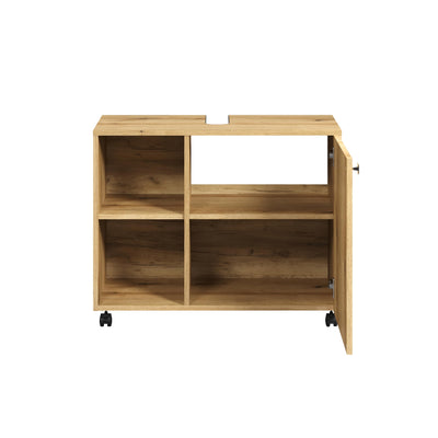 trendteam smart living - Waschbeckenunterschrank Unterschrank auf Rollen - Badezimmer - PureBliss - Aufbaumaß (BxHxT) 80 x 64 x 42 cm - Farbe Evoke Eiche mit schwarzen Rillen - 233730142