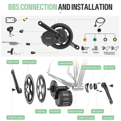 BAFANG Mittelmotor 36V 250W BBS01B Ebike Umbausatz Elektrofahrrad Kit mit Optionales Ebike Display,Elektrofahrrad Umbausatz Motor für BB68mm, DZ40 Anzeige