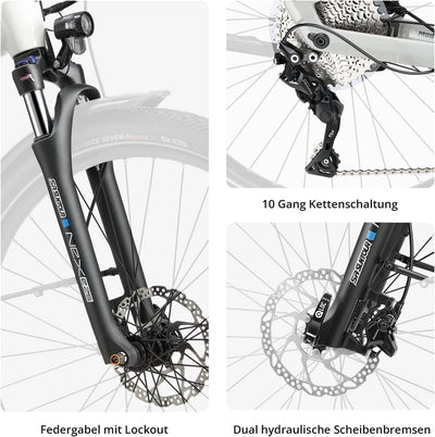 HEPHA E-Bike Trekking 7 Long Range LTD, 80Nm Mittelmotor (Upgrade AUF 100NM) Pedelec, Elektrofahrrad 708Wh Akku (bis zu 200KM), 10-Gang, APP, Unisex, 27,5 Zoll(Highstep, Schwarz, L-52cm)