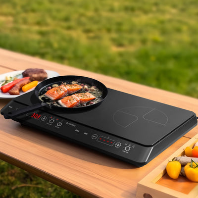 Navaris 2 Platten Induktionskochfeld - Mobil mit 3500 Watt - Tragbares Doppelt Camping Kochfeld - Induktionskochplatte mit Timer Touch-Display und Topf-Erkennung