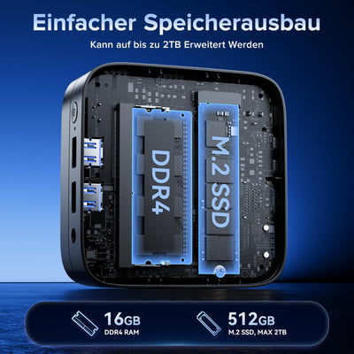 NiPoGi E1 Mini PC mit Ιntel Alder Lake N97(Max 3,6 GHz) 16GB DDR4 512GB SSD,Mini Computer Dual UHD Display 4K@60Hz HDMI 2.0+DP 1.4 Desktop PC mit Gigabit Ethernet/2.4+5G WiFi/Bluetooth für Büro