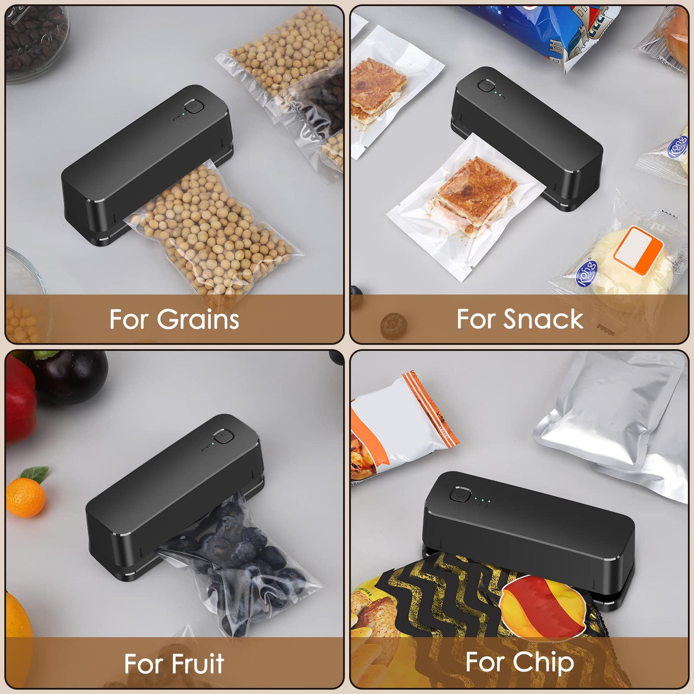 ODSD Mini Folienschweißgerät, Wiederaufladbar, mit 3 Geschwindigkeiten, Mini Bag Sealer Versiegelungsmaschine Hand Verschlussgerät für Plastiktüten Beutel Spänesäcke Snack (Schwarz)