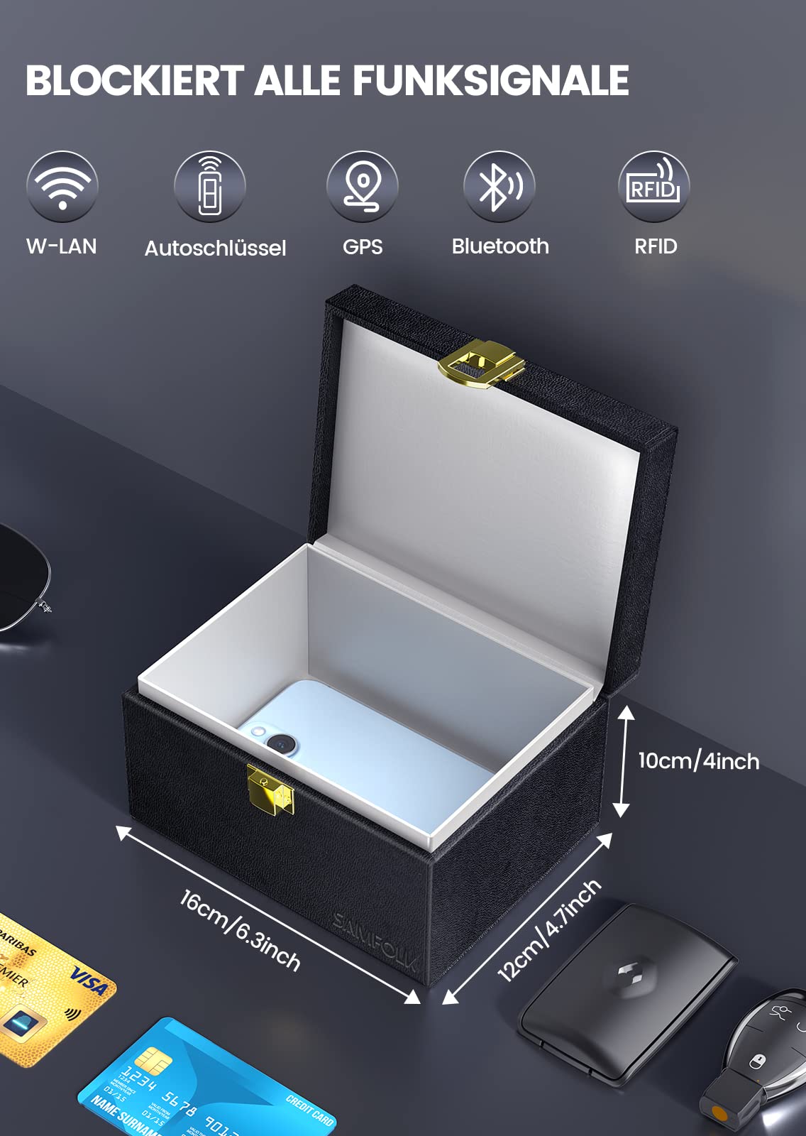 Samfolk Keyless Go Schutz Autoschlüssel Box, Faraday Box und Bags 2 Stück, Keyless Go Schutz Autoschlüssel Signal Blocker Box, Rfid Anti-Diebstahl Keyless Go