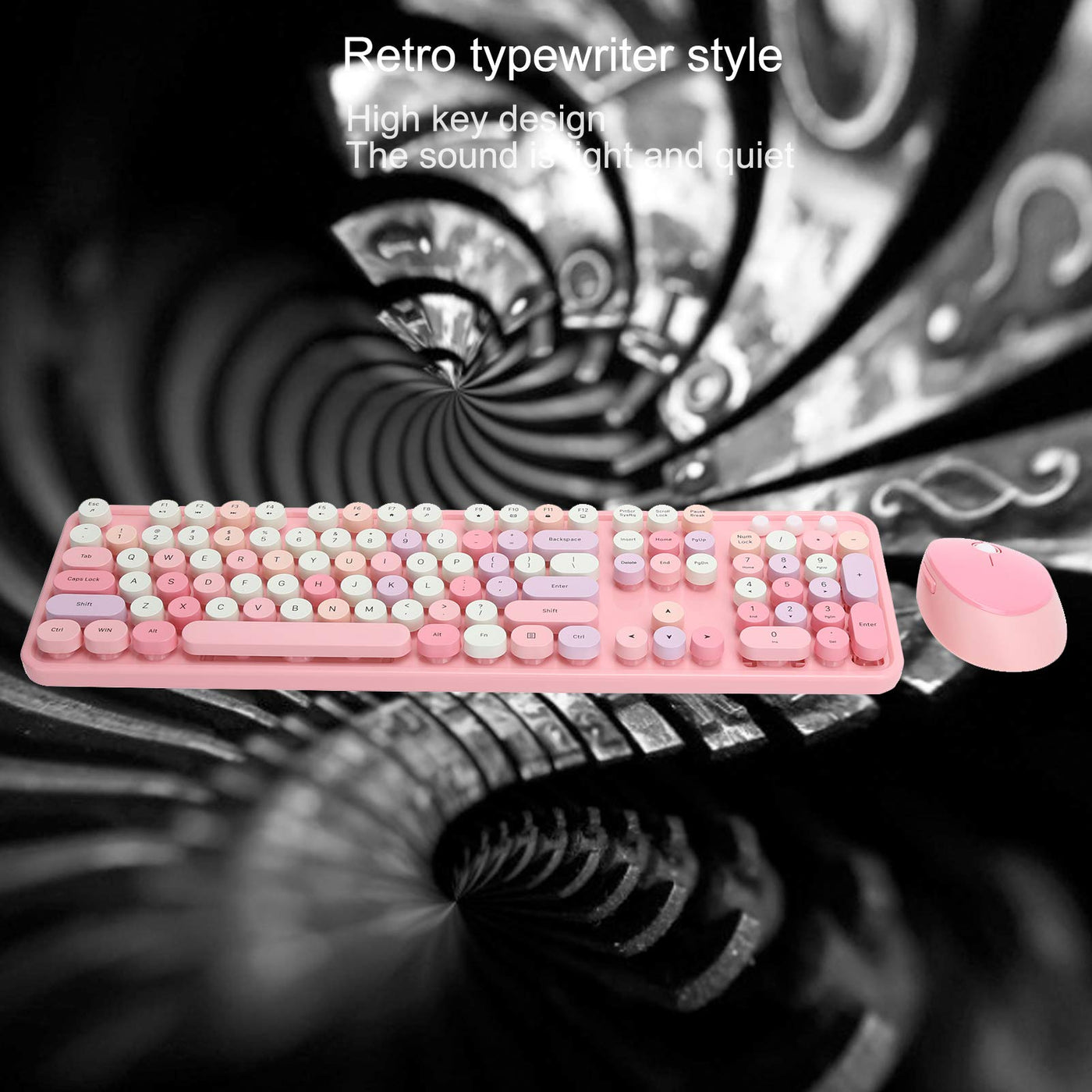 T opiky Wireless Keyboard Mouse Set, Full-Size Wireless Keyboard Mouse Combo, 2,4 GHz 104-Tasten-Retro-Tastatur und 1600 DPI einstellbare Maus für PC-Desktop-Computer Laptop(Rosa)